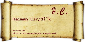 Haiman Cirjék névjegykártya